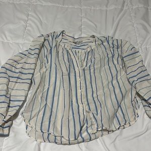 Striped cream and blue Madewell blouse top size small